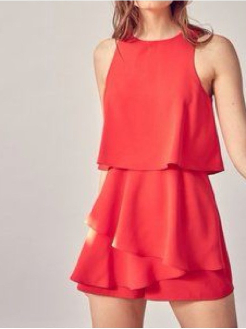 Sleeveless Tiered Red Romper